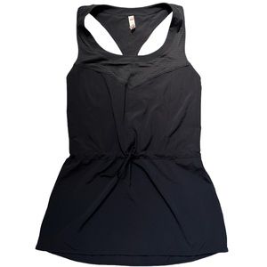 Lucy Women’s Athletic Racer Back Tank, with Drawstring Waist, Small, Black